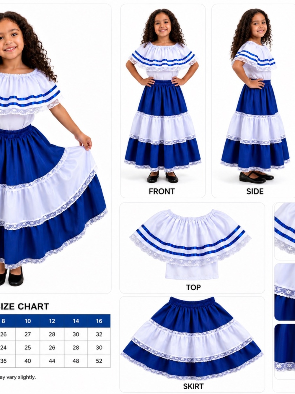 Girls Blue and White Traditional Dance Costume